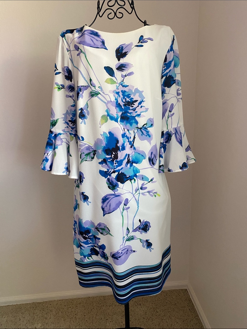 Joseph Ribkoff White Shift Dress with Blue and Purple Floral